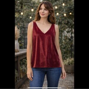 LOFT Velveteen V-Neck Tank Top Burgundy Wine Soft Velvet Feel